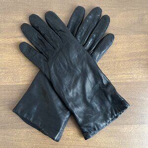 Antonio Murolo Italy Womens Size 7 Black Leather Gloves Soft Wool Lining EUC